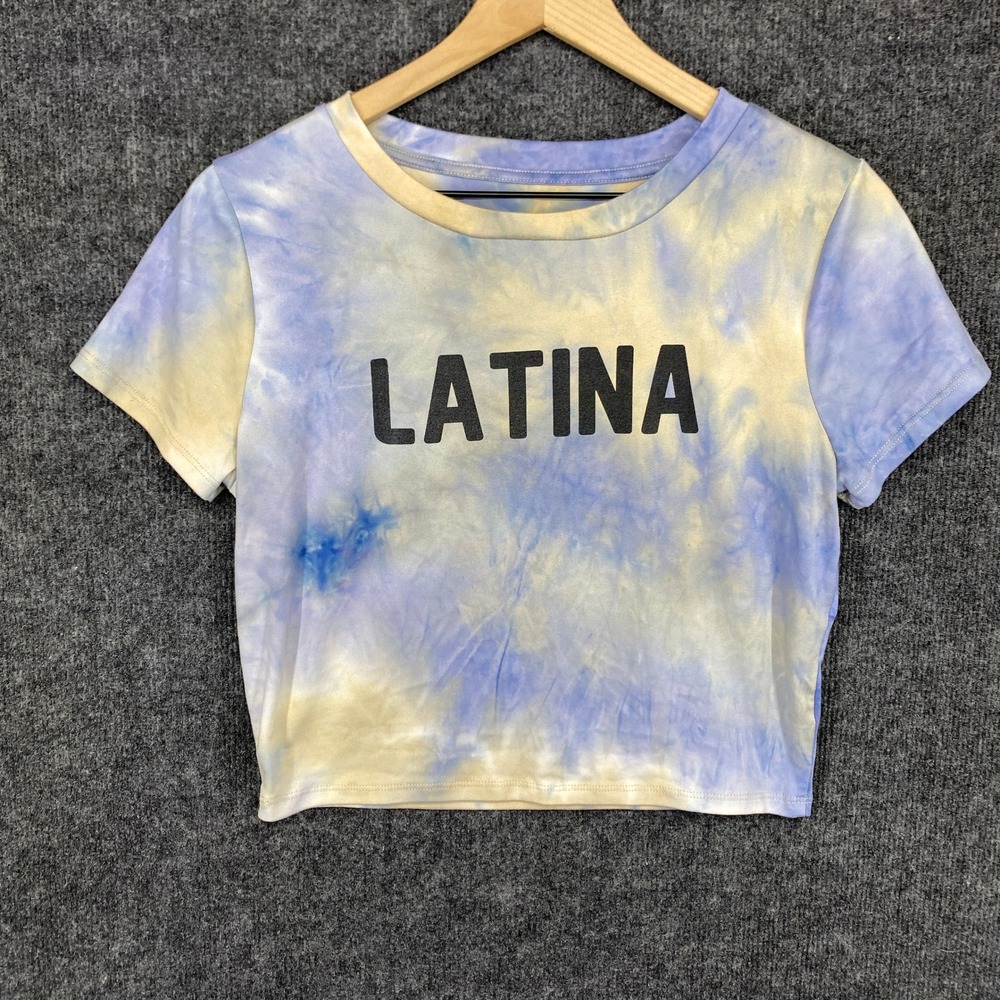 Charlotte Russe Latina Graphic Tie Dye Crop Top Blue Yellow Size Large